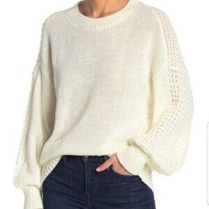 Abound Open Knit Crew neck‎ Pullover Sweater Ivory White XXS NWT